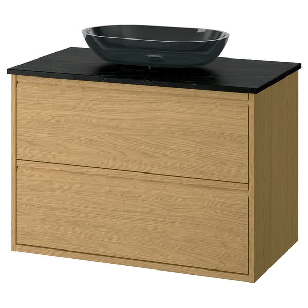 ÄNGSJÖN / OXMYREN Meuble sdb avec tiroirs/lavabo, eff chêne/noir marbré, 37x21 1/2x30 5/8 "