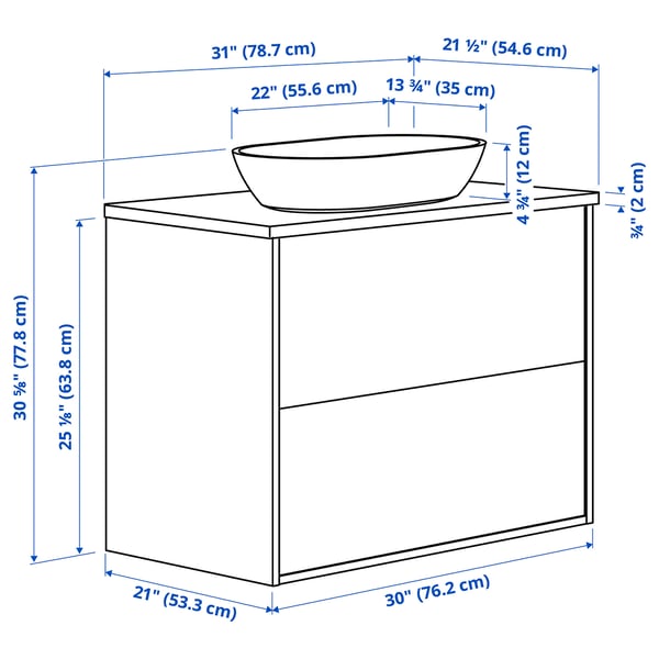 ÄNGSJÖN / OXMYREN Meuble sdb avec tiroirs/lavabo, eff chêne/noir marbré, 31x21 1/2x30 5/8 "