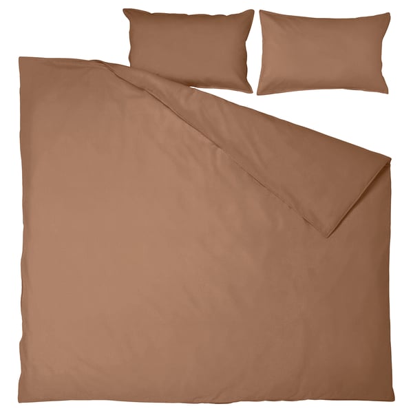 ÄNGSLILJA Housse de couette et taie(s), brun clair, 2 places/grand 2 places