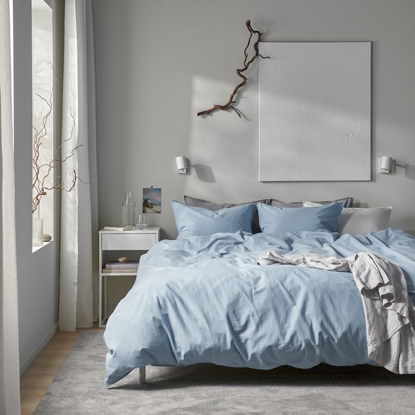 ÄNGSLILJA Housse de couette et taie(s), gris-bleu, Très grand 2 places