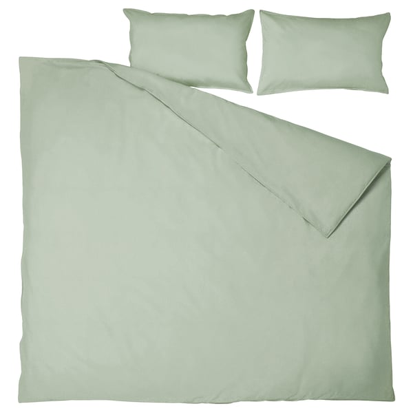 ÄNGSLILJA Housse de couette et taie(s), gris-vert pâle, Très grand 2 places