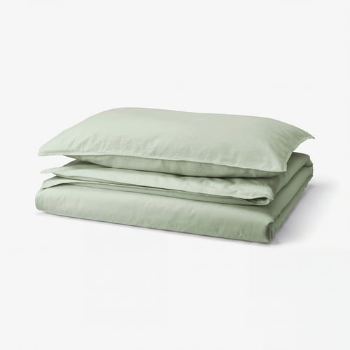 ÄNGSLILJA Housse de couette et taie(s), gris-vert pâle, 1 place