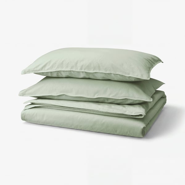 ÄNGSLILJA Housse de couette et taie(s), gris-vert pâle, Très grand 2 places