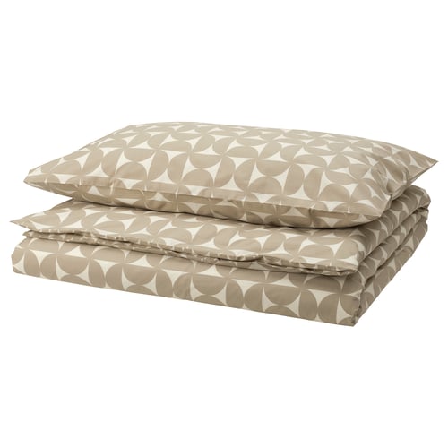 ÄNGSNEJLIKA Housse de couette et taie(s), gris-beige/blanc cassé, 1 place
