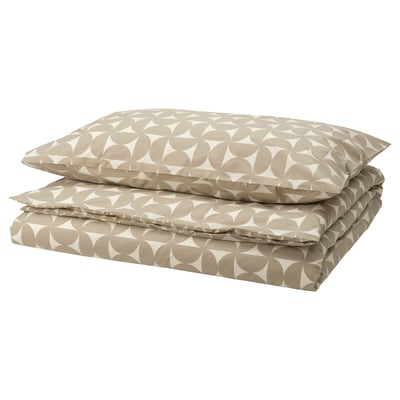 ÄNGSNEJLIKA Housse de couette et taie(s), gris-beige/blanc cassé, 1 place