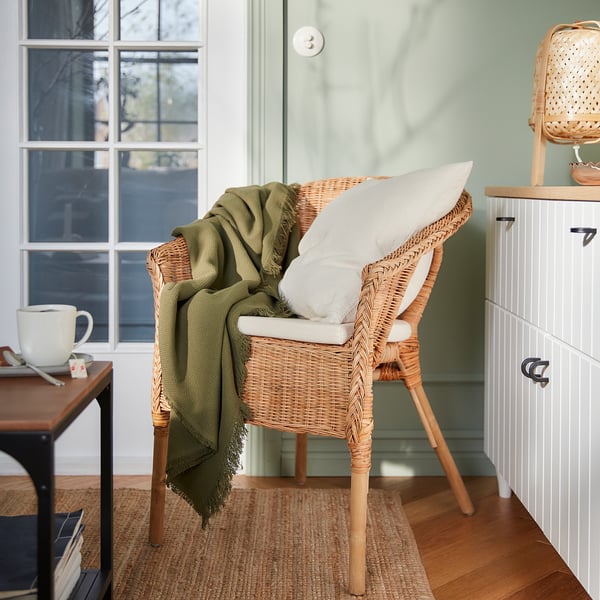 AGEN Fauteuil avec coussin, rotin/Norna écru