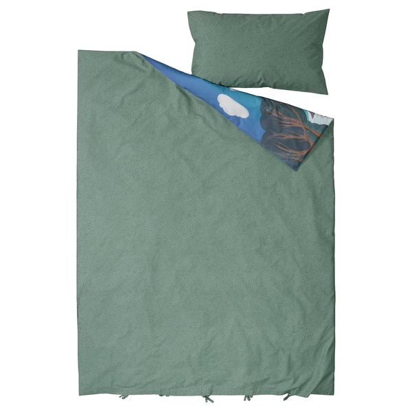 ALPTALL Housse de couette et taie, bleu vert/Himalaya, 1 place