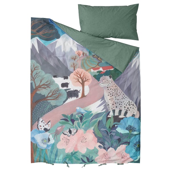 ALPTALL Housse de couette et taie, bleu vert/Himalaya, 1 place