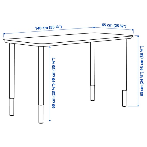 ANFALLARE / OLOV Bureau, bambou/blanc, 55 1/8x25 5/8 "