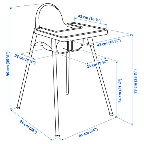 ANTILOP Chaise haute avec plateau, blanc/blanc