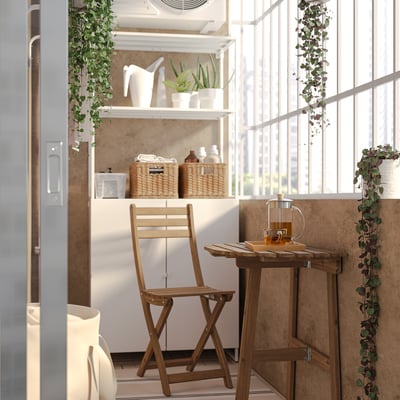 ASKHOLMEN Table mur+1 chaise pliante, ext, brun foncé, 27 1/2x17 3/8 "