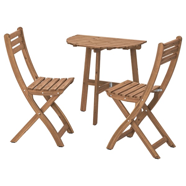 ASKHOLMEN Table mur+2 chaises pliantes, ext, brun foncé, 27 1/2x17 3/8 "
