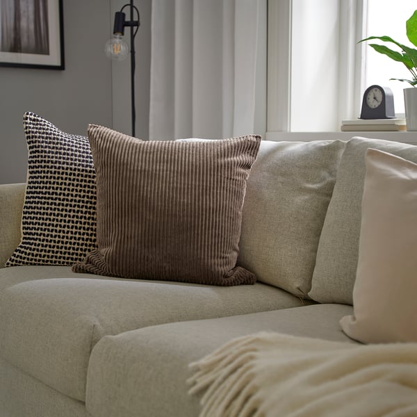ÅSVEIG Housse de coussin, gris-brun, 20x20 "