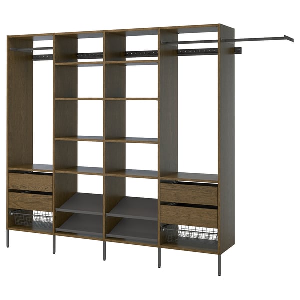 AURDAL Agencement armoire-penderie, brun chêne plaqué teinté/gris foncé, 118 7/8-132 7/8x15 3/4x87 "