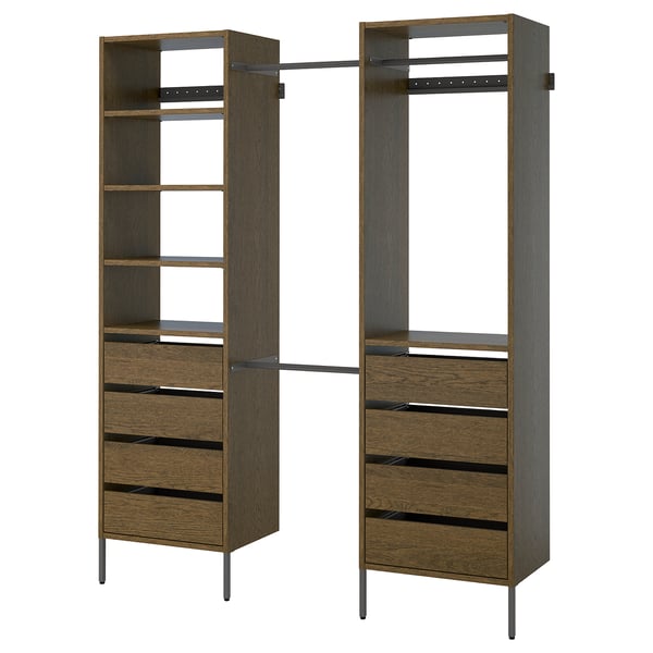 AURDAL Agencement armoire-penderie, brun chêne plaqué teinté/gris foncé, 72-79 1/8x15 3/4x87 "
