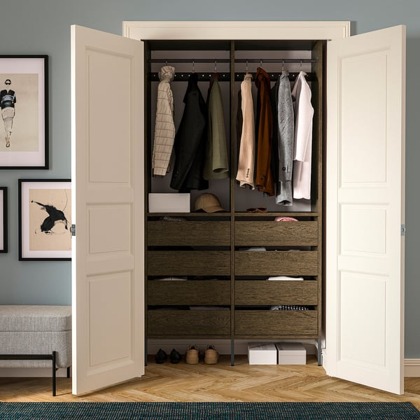 AURDAL Agencement armoire-penderie, brun chêne plaqué teinté/gris foncé, 49 1/4x15 3/4x87 "