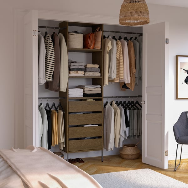 AURDAL Agencement armoire-penderie, brun chêne plaqué teinté/gris foncé, 68 1/2-94 1/2x15 3/4x87 "