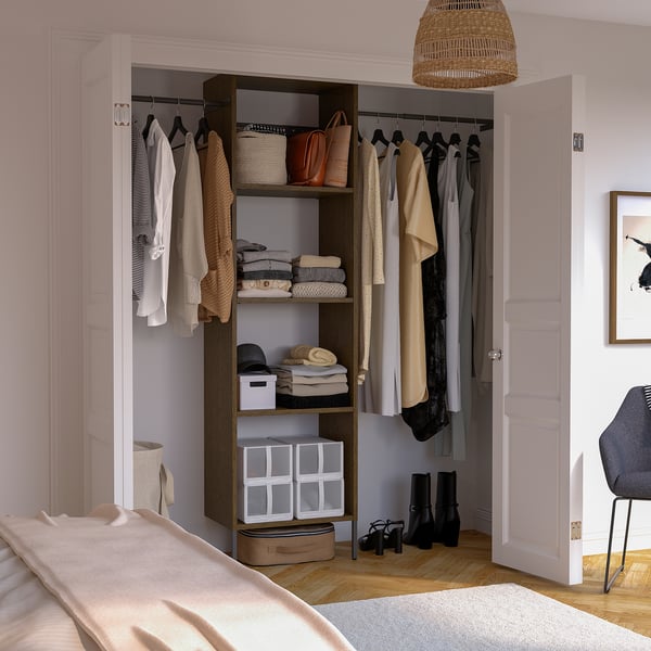 AURDAL Agencement armoire-penderie, brun chêne plaqué teinté/gris foncé, 68 1/2-94 1/2x15 3/4x87 "