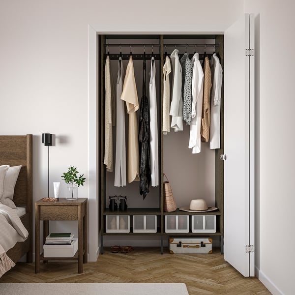 AURDAL Agencement armoire-penderie, brun chêne plaqué teinté/gris foncé, 49 1/4x15 3/4x87 "