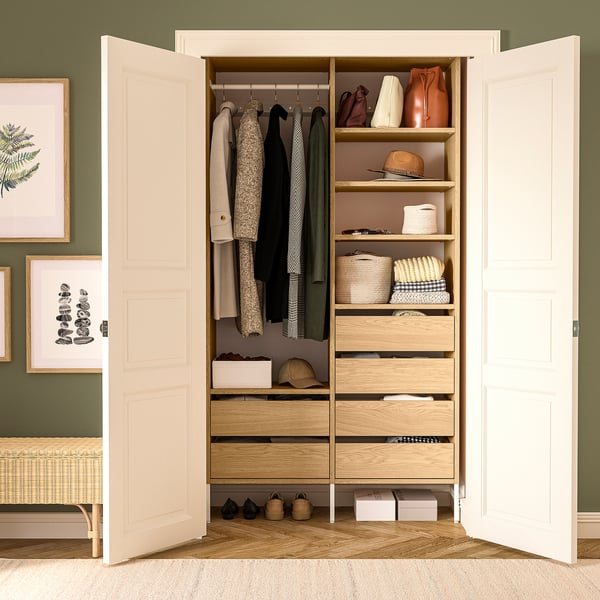 AURDAL Agencement armoire-penderie, chêne plaqué/blanc, 49 1/4x15 3/4x87 "