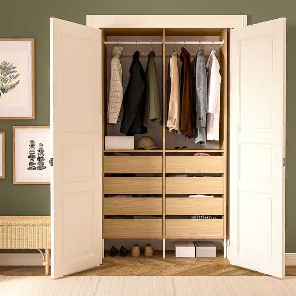 AURDAL Agencement armoire-penderie, chêne plaqué/blanc, 49 1/4x15 3/4x87 "