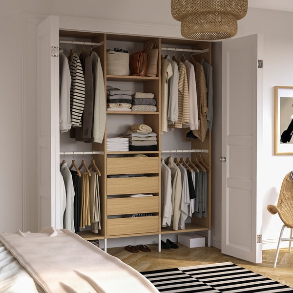 AURDAL Agencement armoire-penderie, chêne plaqué/blanc, 74 3/4x15 3/4x87 "