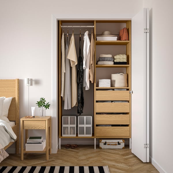 AURDAL Agencement armoire-penderie, chêne plaqué/blanc, 49 1/4x15 3/4x87 "