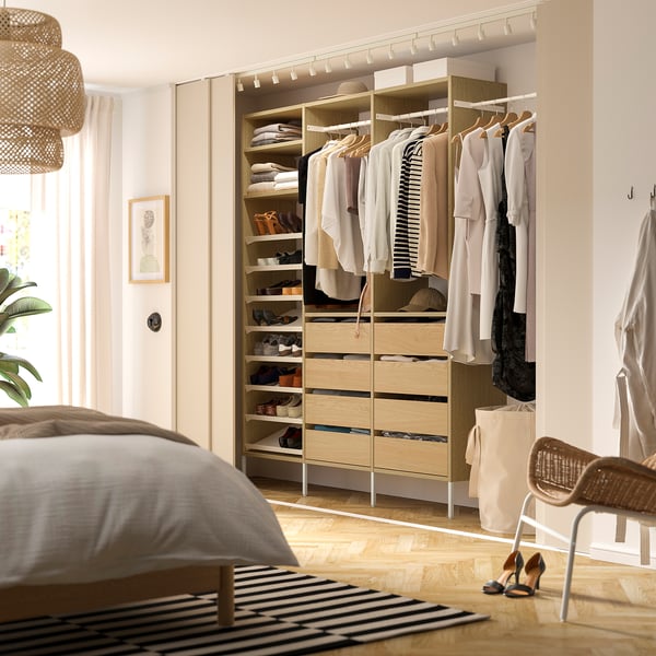 AURDAL Agencement armoire-penderie, chêne plaqué/blanc, 95 1/8-108 1/8x15 3/4x87 "