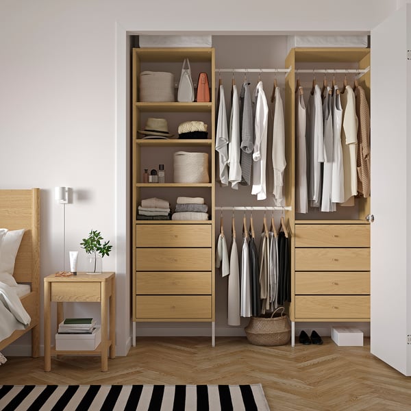 AURDAL Agencement armoire-penderie, chêne plaqué/blanc, 72-79 1/8x15 3/4x87 "