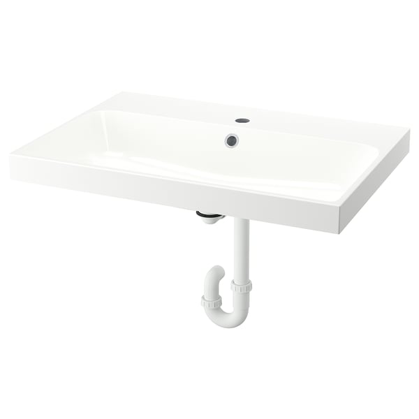 BACKSJÖN Lavabo avec siphon, blanc, 30 1/8x21 "