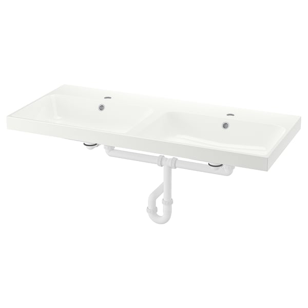 BACKSJÖN Lavabo double avec siphon, blanc, 48 1/8x21 "