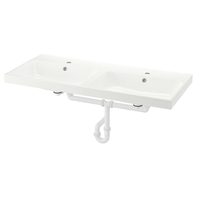BACKSJÖN Lavabo double avec siphon, blanc, 48 1/8x21 "