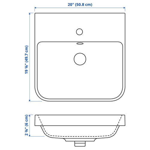 BACKSJÖN Lavabo semi-encastré avec siphon, blanc, 20x19 5/8 "