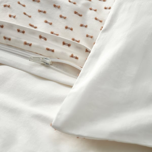 BANDKNIPPE Housse de couette et taie(s), blanc/beige, 2 places/grand 2 places
