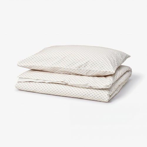 BANDKNIPPE Housse de couette et taie(s), blanc/beige, 1 place