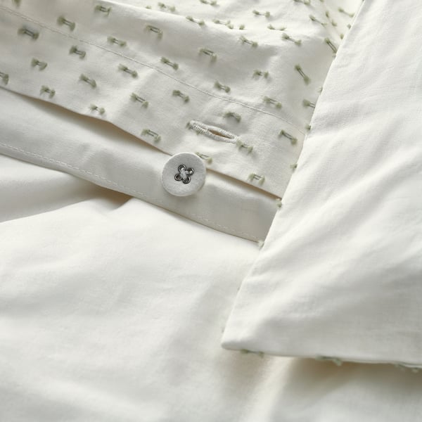 BANDKNIPPE Housse de couette et taie(s), blanc/vert, 2 places/grand 2 places