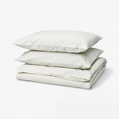 BANDKNIPPE Housse de couette et taie(s), blanc/vert, 2 places/grand 2 places