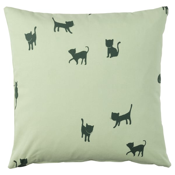 BARNDRÖM Housse de coussin, motif chat/vert, 20x20 "