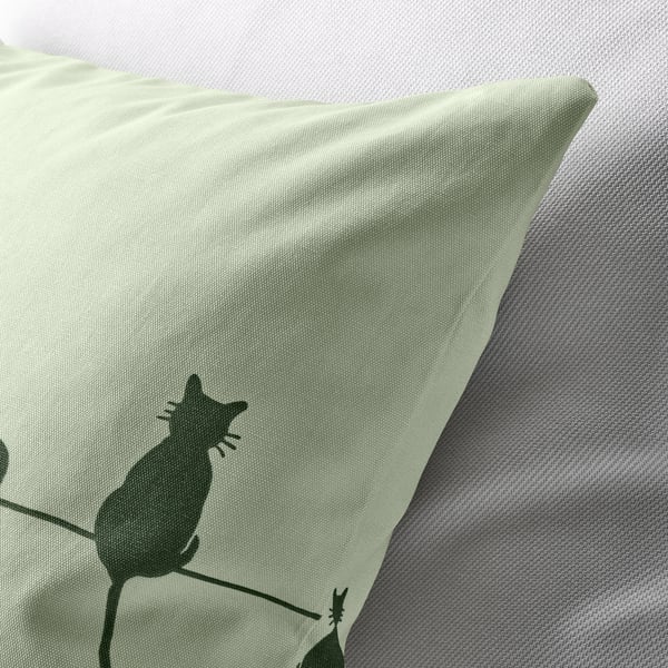 BARNDRÖM Housse de coussin, motif chat/vert, 20x20 "