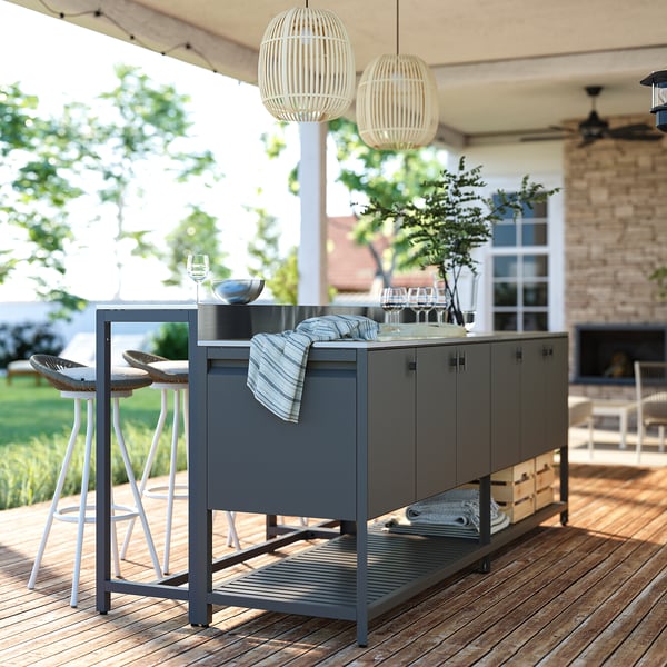 BÅTSKÄR Îlot de cuisine ext av table haute, gris foncé, 94 1/2x39 3/8 "