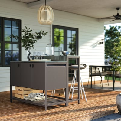 BÅTSKÄR Îlot de cuisine ext av table haute, gris foncé, 47 1/4x39 3/8 "