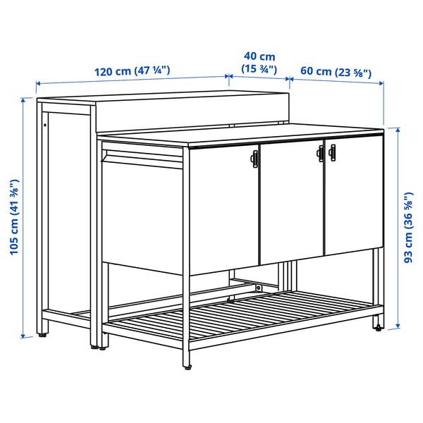 BÅTSKÄR Îlot de cuisine ext av table haute, gris foncé, 47 1/4x39 3/8 "