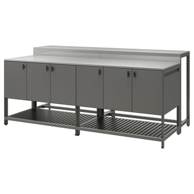 BÅTSKÄR Îlot de cuisine ext av table haute, gris foncé, 94 1/2x39 3/8 "