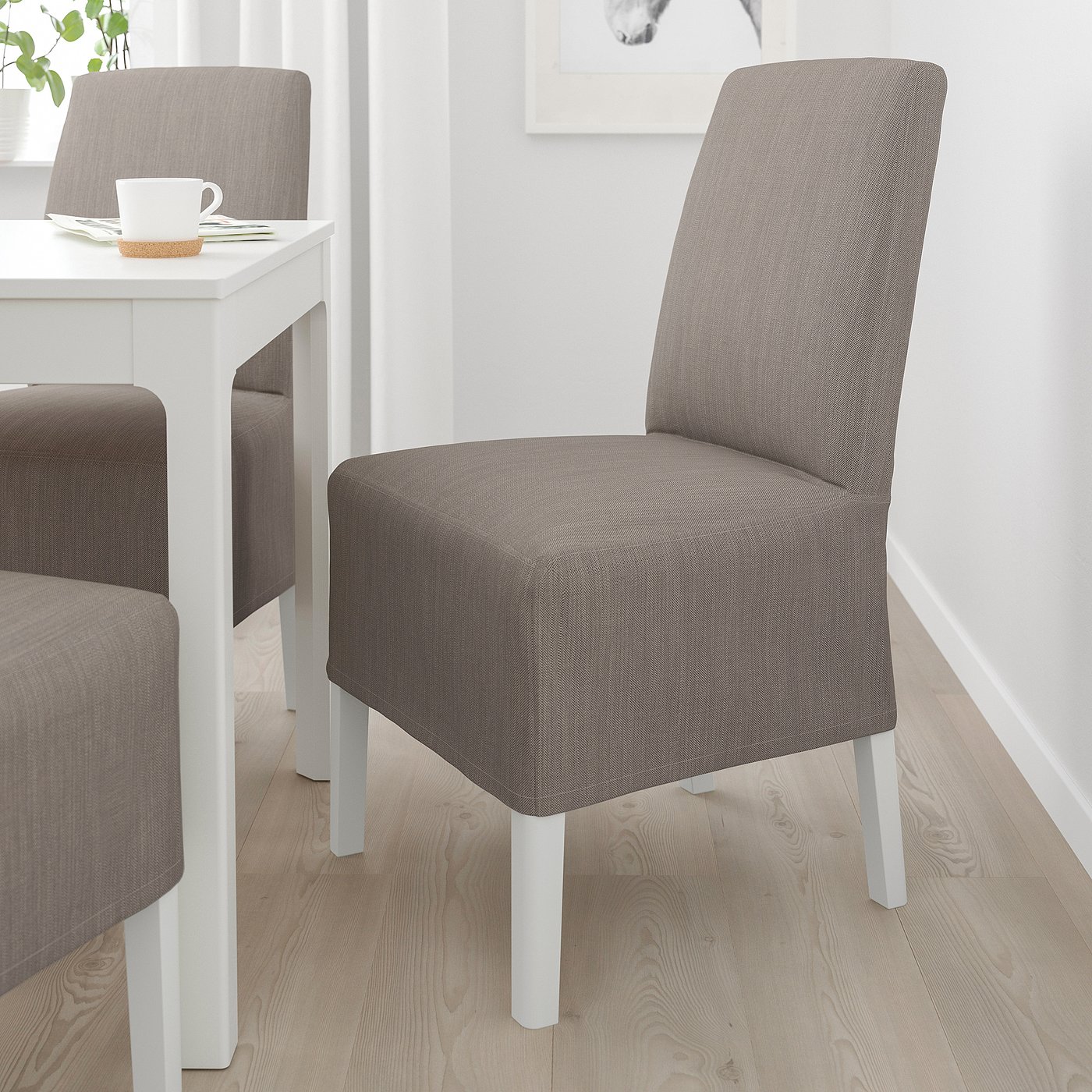 BERGMUND Chaise av housse mi-longue, blanc/Nolhaga gris/beige