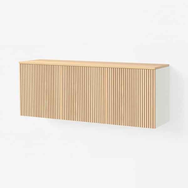 BESTÅ Agencement rangement mural, blanc/Björköviken chêne plaqué, 70 7/8x16 1/2x26 "