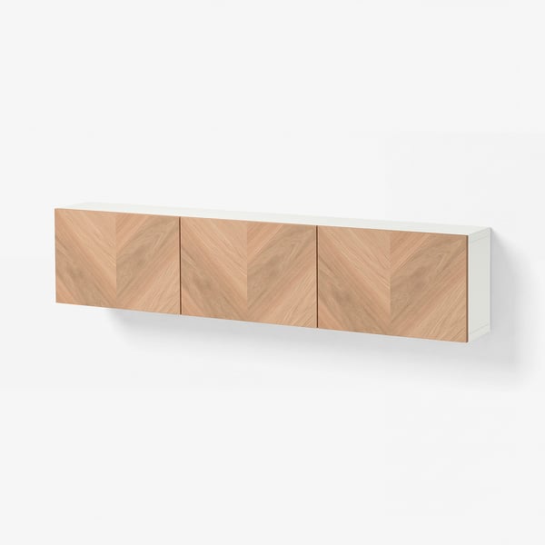 BESTÅ Agencement rangement mural, blanc/Hedeviken chêne plaqué, 70 7/8x8 5/8x15 "
