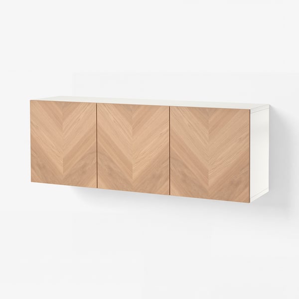 BESTÅ Agencement rangement mural, blanc/Hedeviken chêne plaqué, 70 7/8x16 1/2x25 1/4 "