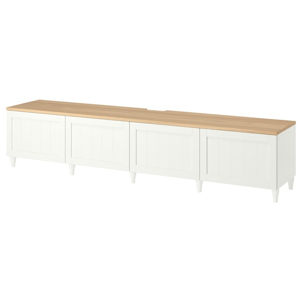 BESTÅ Meuble télé avec portes, blanc/Pipmakare blanc, 94 1/2x16 1/2x19 5/8 "