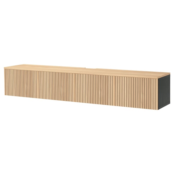 BESTÅ Meuble télé avec portes, brun-noir/Björköviken chêne plaqué, 94 1/2x16 1/2x15 3/4 "