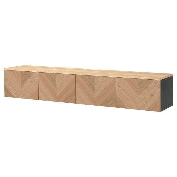 BESTÅ Meuble télé avec portes, brun-noir/Hedeviken chêne plaqué, 94 1/2x16 1/2x15 3/4 "